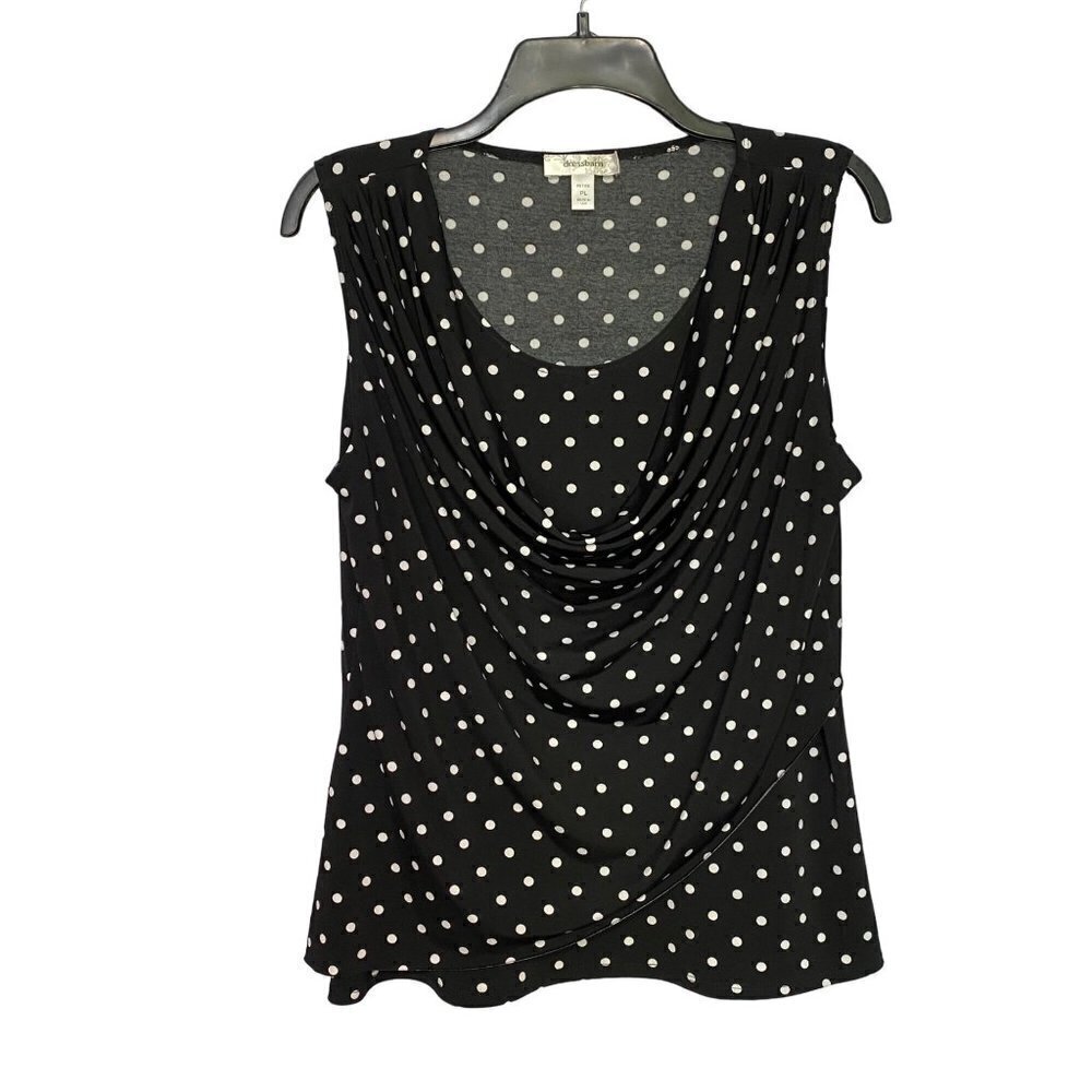 Dress Barn Black and White Polka Dots Sleeveless Slinky Top With Draped Bodice S